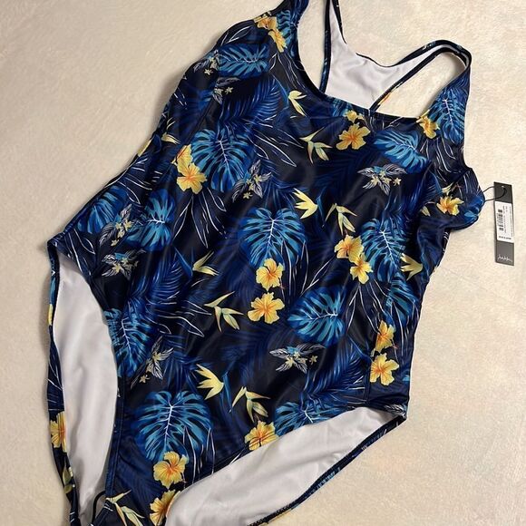 Nicole Miller Vibrant Blue and Yellow One-Piece Swimsuit - Picture 2 of 13